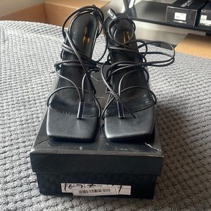 Shein black lace up open toe heels